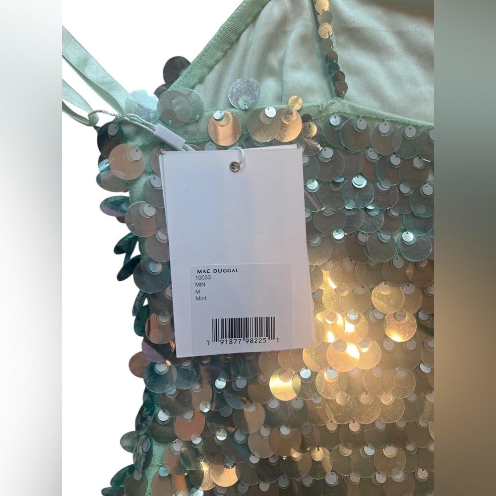 NWT Mac Duggal Mint Slim Strap Paillette Sequin Mini Dress Women (M)10033 - Picture 5 of 14